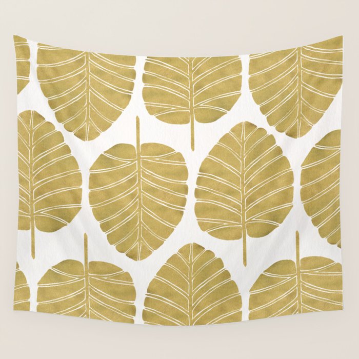 Elephant Ear Alocasia - Gold Palette Wall Tapestry Gallery Image 1