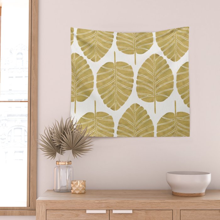 Elephant Ear Alocasia - Gold Palette Wall Tapestry Gallery Image 2