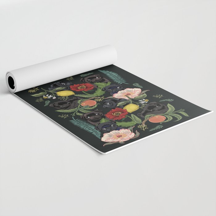 Botanical and Black Pugs Yoga Mat Gallery Image 2