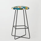 Mid-Century Modern Geometrica Pattern in Moroccan Teal Blue Olive Green Mustard Yellow Orange and White Stool Gallery Image 1