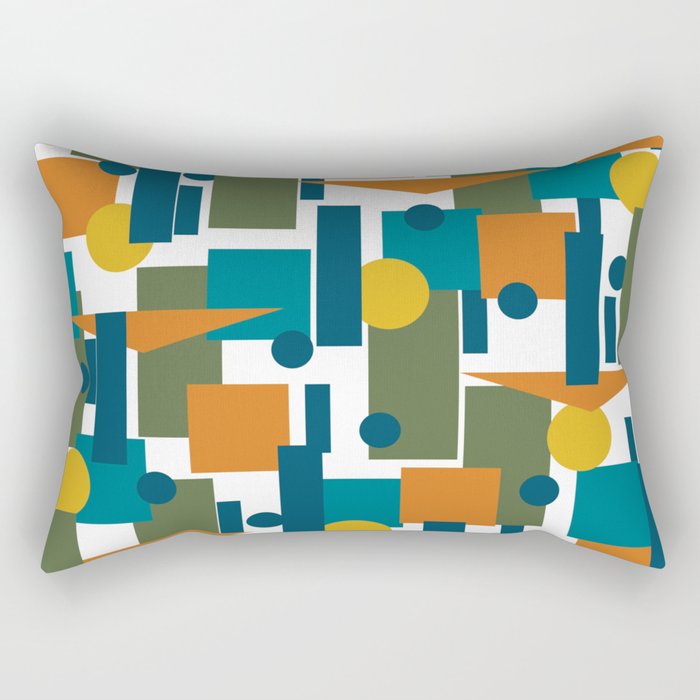 Mid-Century Modern Geometrica Pattern in Moroccan Teal Blue Olive Green Mustard Yellow Orange and White Rectangular Pillow Gallery Image 2