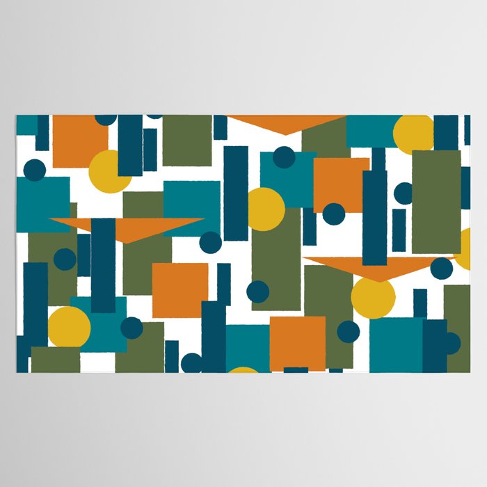 Mid-Century Modern Geometrica Pattern in Moroccan Teal Blue Olive Green Mustard Yellow Orange and White Tablecloth Gallery Image 2