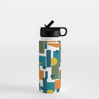 Mid-Century Modern Geometrica Pattern in Moroccan Teal Blue Olive Green Mustard Yellow Orange and White Water Bottle Gallery Image 1