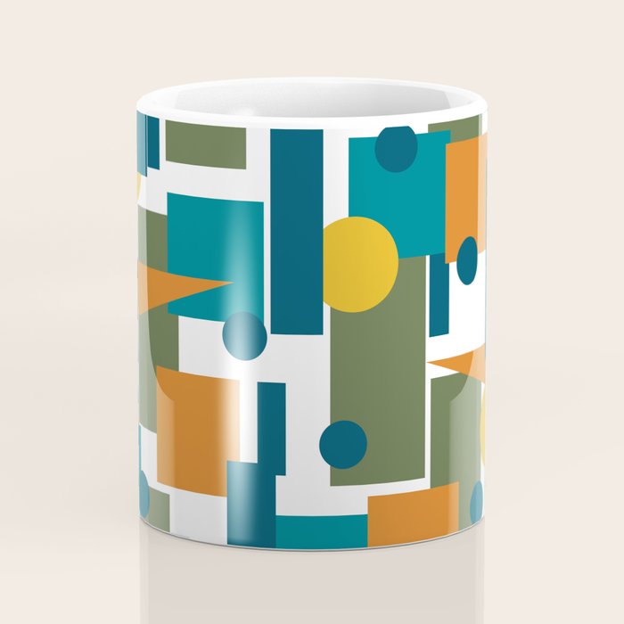 Mid-Century Modern Geometrica Pattern in Moroccan Teal Blue Olive Green Mustard Yellow Orange and White Coffee Mug Gallery Image 4