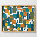 Mid-Century Modern Geometrica Pattern in Moroccan Teal Blue Olive Green Mustard Yellow Orange and White Serving Tray Gallery Image 1