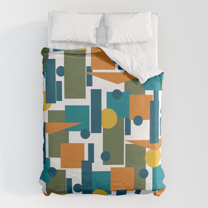 Mid-Century Modern Geometrica Pattern in Moroccan Teal Blue Olive Green Mustard Yellow Orange and White Duvet Cover Gallery Image 6