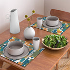 Mid-Century Modern Geometrica Pattern in Moroccan Teal Blue Olive Green Mustard Yellow Orange and White Placemat Gallery Image 2