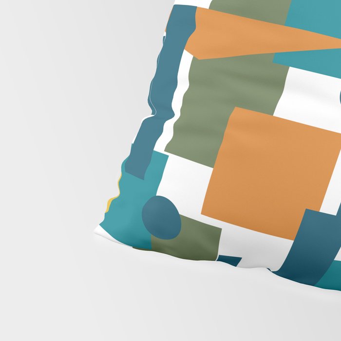 Mid-Century Modern Geometrica Pattern in Moroccan Teal Blue Olive Green Mustard Yellow Orange and White Pillow Sham Gallery Image 4
