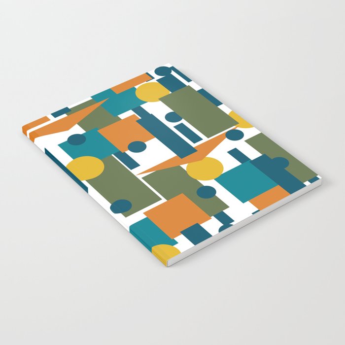 Mid-Century Modern Geometrica Pattern in Moroccan Teal Blue Olive Green Mustard Yellow Orange and White Notebook Gallery Image 1