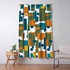 Mid-Century Modern Geometrica Pattern in Moroccan Teal Blue Olive Green Mustard Yellow Orange and White Window Curtain Gallery Image 5