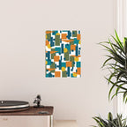 Mid-Century Modern Geometrica Pattern in Moroccan Teal Blue Olive Green Mustard Yellow Orange and White Poster Gallery Image 2