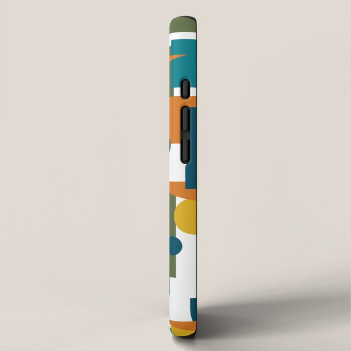 Mid-Century Modern Geometrica Pattern in Moroccan Teal Blue Olive Green Mustard Yellow Orange and White iPhone Case Gallery Image 2