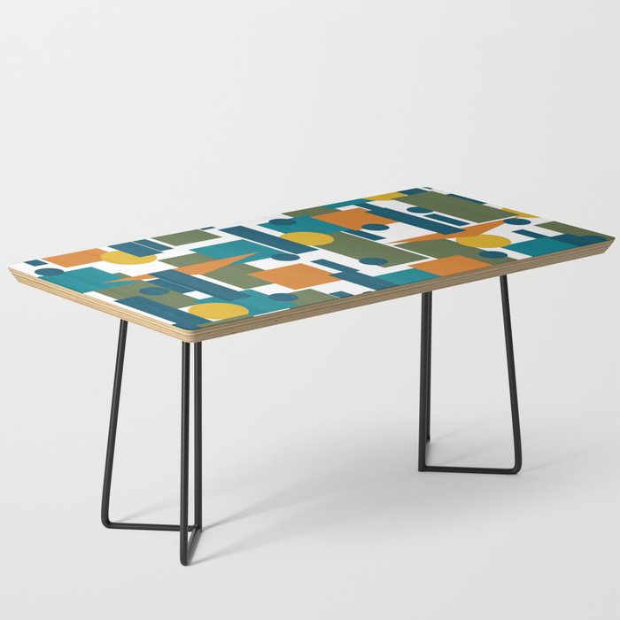 Mid-Century Modern Geometrica Pattern in Moroccan Teal Blue Olive Green Mustard Yellow Orange and White Coffee Table Gallery Image 1