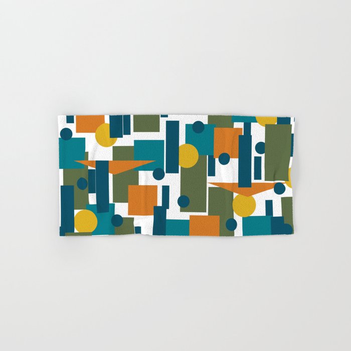 Mid-Century Modern Geometrica Pattern in Moroccan Teal Blue Olive Green Mustard Yellow Orange and White Bath Towel Gallery Image 1