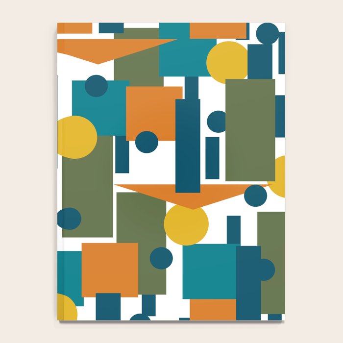 Mid-Century Modern Geometrica Pattern in Moroccan Teal Blue Olive Green Mustard Yellow Orange and White Notebook Gallery Image 4