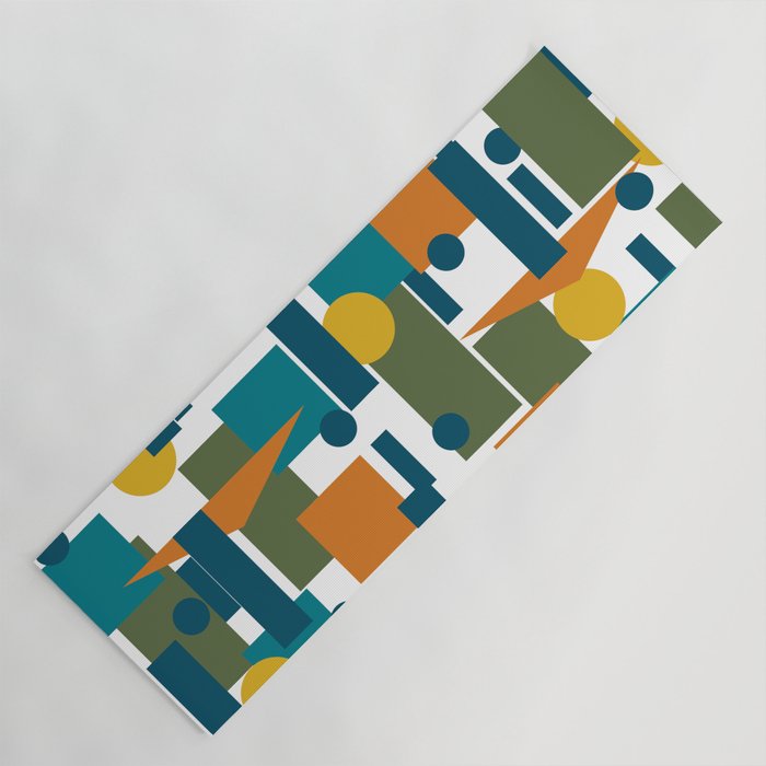 Mid-Century Modern Geometrica Pattern in Moroccan Teal Blue Olive Green Mustard Yellow Orange and White Yoga Mat Gallery Image 1