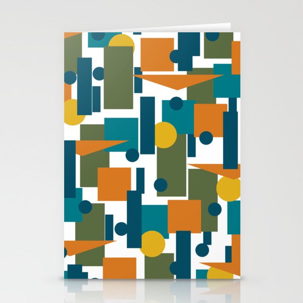 Mid-Century Modern Geometrica Pattern in Moroccan Teal Blue Olive Green Mustard Yellow Orange and White Stationery Card Gallery Image 1