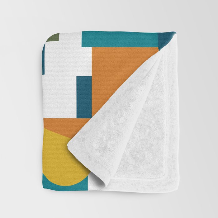 Mid-Century Modern Geometrica Pattern in Moroccan Teal Blue Olive Green Mustard Yellow Orange and White Throw Blanket Gallery Image 3