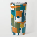 Mid-Century Modern Geometrica Pattern in Moroccan Teal Blue Olive Green Mustard Yellow Orange and White Travel Mug Gallery Image 2