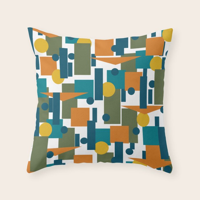 Mid-Century Modern Geometrica Pattern in Moroccan Teal Blue Olive Green Mustard Yellow Orange and White Throw Pillow Gallery Image 6