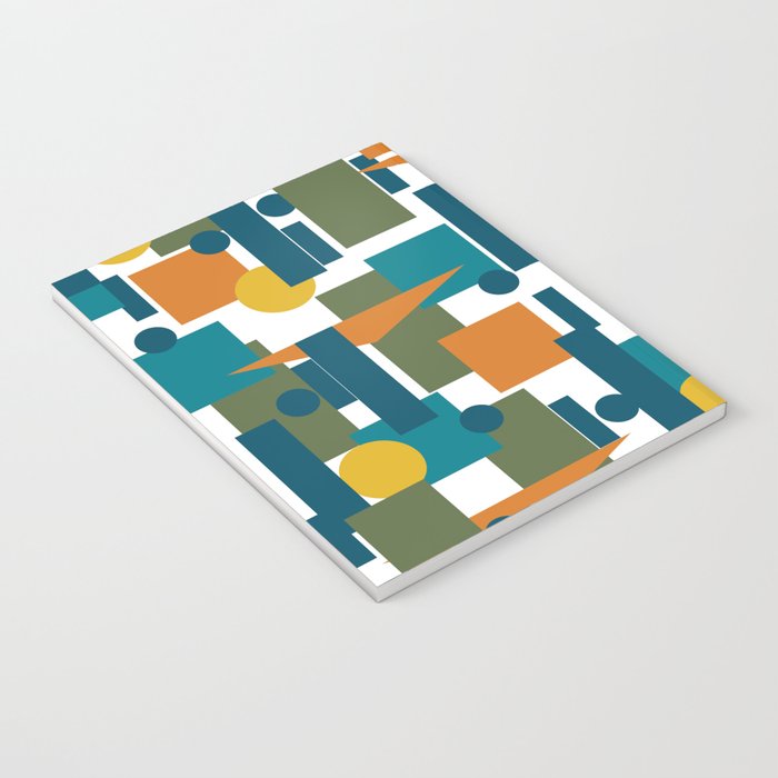 Mid-Century Modern Geometrica Pattern in Moroccan Teal Blue Olive Green Mustard Yellow Orange and White Notebook Gallery Image 3