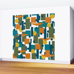 Mid-Century Modern Geometrica Pattern in Moroccan Teal Blue Olive Green Mustard Yellow Orange and White Wall Mural Gallery Image 2
