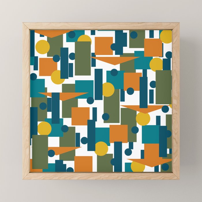 Mid-Century Modern Geometrica Pattern in Moroccan Teal Blue Olive Green Mustard Yellow Orange and White Mini Art Print Gallery Image 1