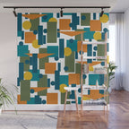 Mid-Century Modern Geometrica Pattern in Moroccan Teal Blue Olive Green Mustard Yellow Orange and White Wall Mural Gallery Image 1