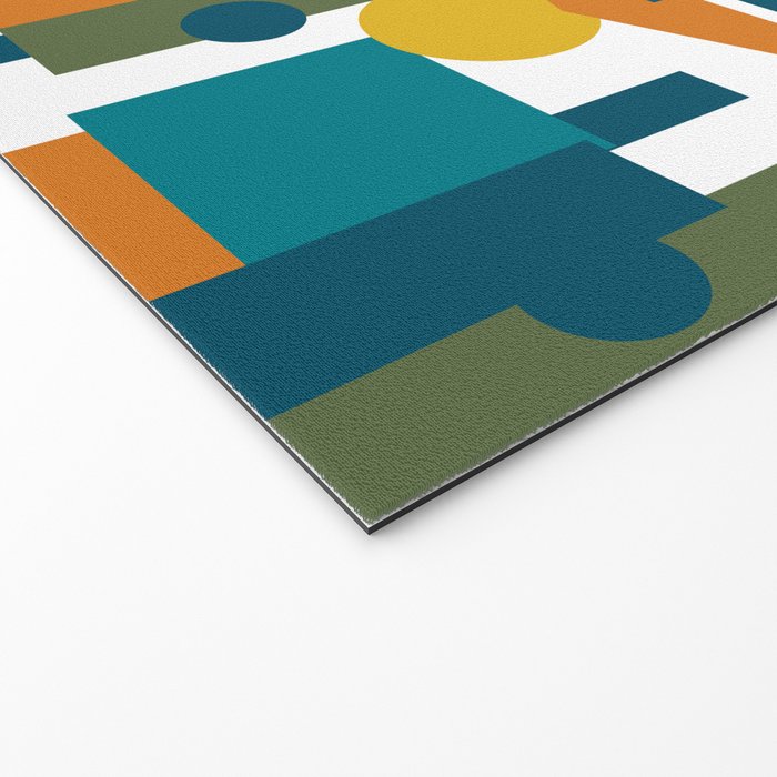Mid-Century Modern Geometrica Pattern in Moroccan Teal Blue Olive Green Mustard Yellow Orange and White Welcome Mat Gallery Image 2