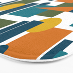 Mid-Century Modern Geometrica Pattern in Moroccan Teal Blue Olive Green Mustard Yellow Orange and White Bath Mat Gallery Image 3