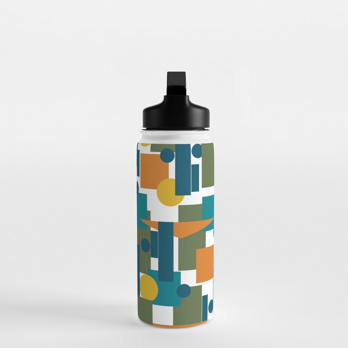 Mid-Century Modern Geometrica Pattern in Moroccan Teal Blue Olive Green Mustard Yellow Orange and White Water Bottle Gallery Image 3