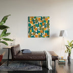 Mid-Century Modern Geometrica Pattern in Moroccan Teal Blue Olive Green Mustard Yellow Orange and White Wood Wall Art Gallery Image 2