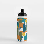 Mid-Century Modern Geometrica Pattern in Moroccan Teal Blue Olive Green Mustard Yellow Orange and White Water Bottle Gallery Image 2