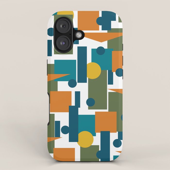 Mid-Century Modern Geometrica Pattern in Moroccan Teal Blue Olive Green Mustard Yellow Orange and White iPhone Case Gallery Image 1