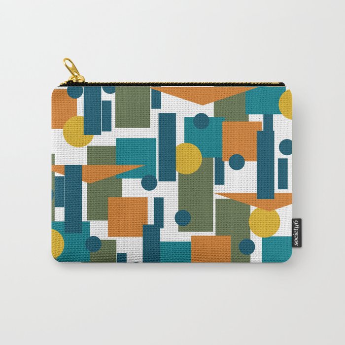Mid-Century Modern Geometrica Pattern in Moroccan Teal Blue Olive Green Mustard Yellow Orange and White Carry All Pouch Gallery Image 1