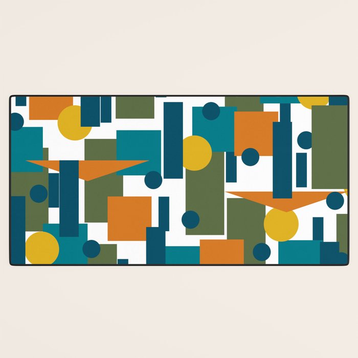 Mid-Century Modern Geometrica Pattern in Moroccan Teal Blue Olive Green Mustard Yellow Orange and White Desk Mat Gallery Image 3