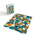 Mid-Century Modern Geometrica Pattern in Moroccan Teal Blue Olive Green Mustard Yellow Orange and White Jigsaw Puzzle Gallery Image 2