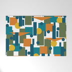 Mid-Century Modern Geometrica Pattern in Moroccan Teal Blue Olive Green Mustard Yellow Orange and White Welcome Mat Gallery Image 1