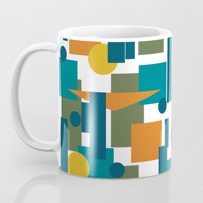 Mid-Century Modern Geometrica Pattern in Moroccan Teal Blue Olive Green Mustard Yellow Orange and White Coffee Mug Gallery Image 3