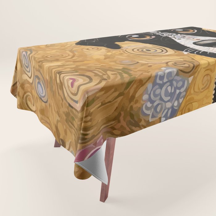 Black and White Klimt Dog with Floral Pattern Tablecloth Gallery Image 1