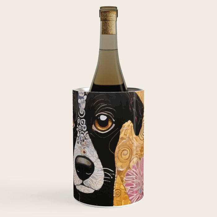 Black and White Klimt Dog with Floral Pattern Wine Chiller Gallery Image 3