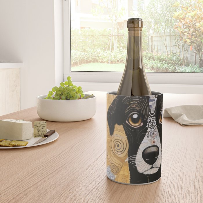 Black and White Klimt Dog with Floral Pattern Wine Chiller Gallery Image 4