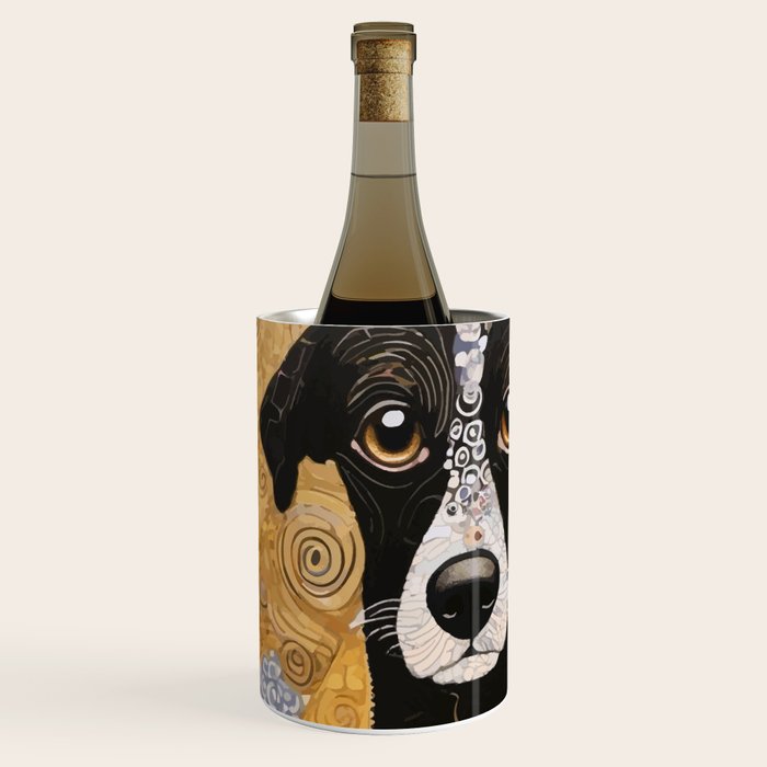 Black and White Klimt Dog with Floral Pattern Wine Chiller Gallery Image 1