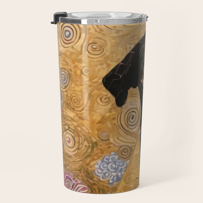 Black and White Klimt Dog with Floral Pattern Travel Mug Gallery Image 3
