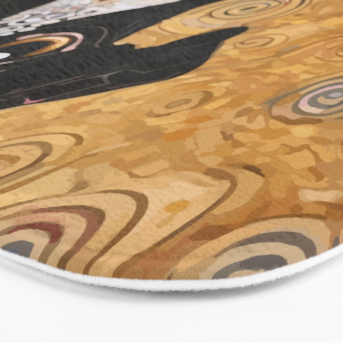 Black and White Klimt Dog with Floral Pattern Bath Mat Gallery Image 3