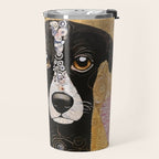 Black and White Klimt Dog with Floral Pattern Travel Mug Gallery Image 2