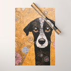 Black and White Klimt Dog with Floral Pattern Wrapping Paper Gallery Image 1
