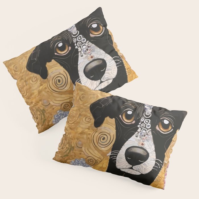 Black and White Klimt Dog with Floral Pattern Pillow Sham Gallery Image 3