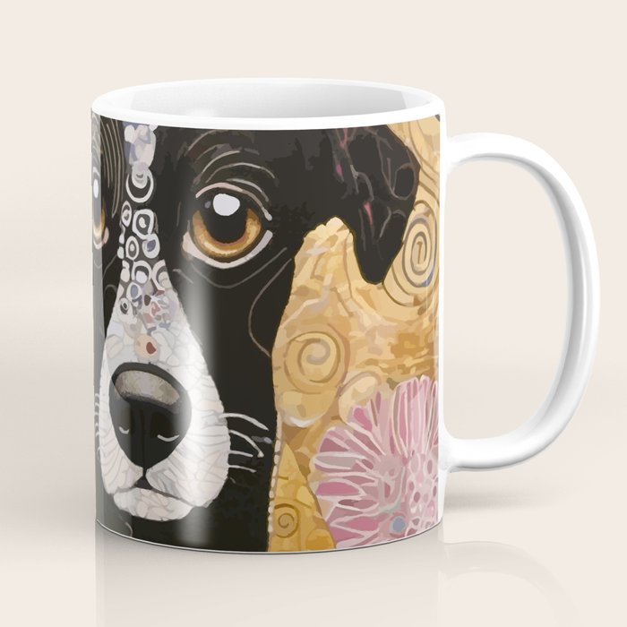 Black and White Klimt Dog with Floral Pattern Coffee Mug Gallery Image 1