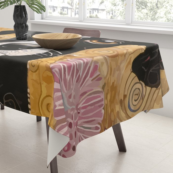 Black and White Klimt Dog with Floral Pattern Tablecloth Gallery Image 3